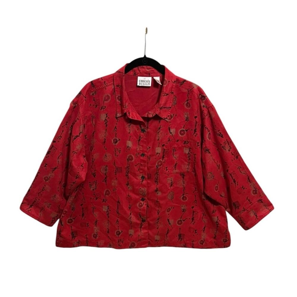 Vintage 90s Oriental Chico's Design Asian Artsy Faux Suede Shirt Jacket Sz 3(XL)